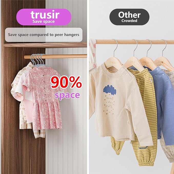 Baby Hangers for Closet 60 Pack Light Gray Plastic Kids Children's Clothes Hangers Non-Slip (Light Gray, 60) - Image 5