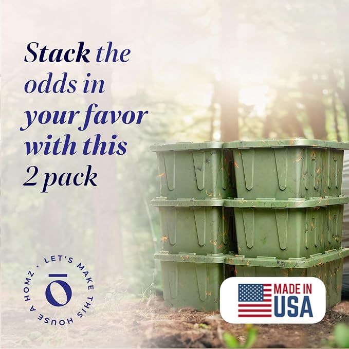 HOMZ 2-Pack Durabilt Tote, Heavy Duty Plastic Storage Bins with Lids, 27 Gallon, Green Camo - Stackable Organizing Containers for Home, Garage, and Office - Image 2