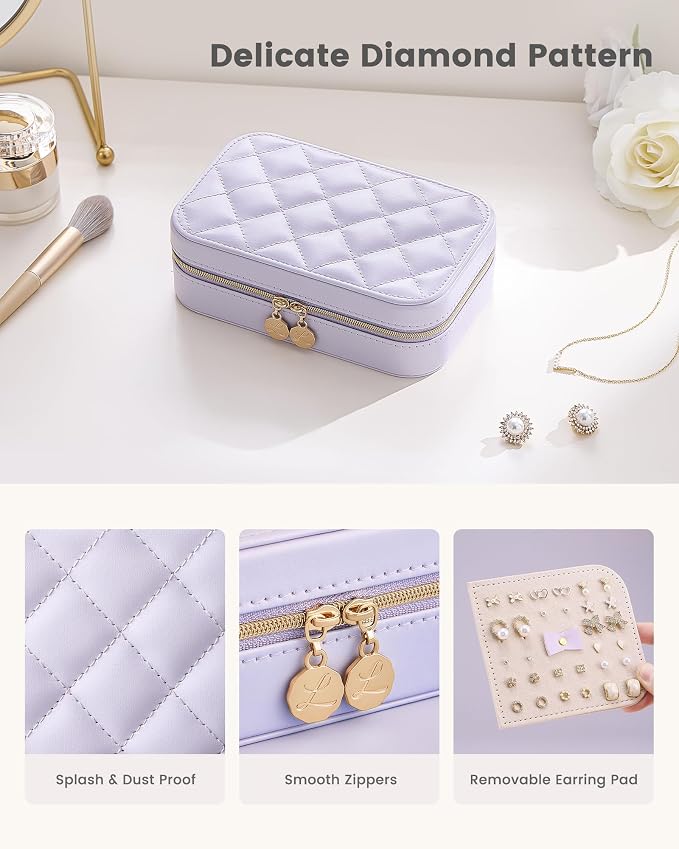 Lolalet Travel Jewelry Case for Women Girls, PU Leather Jewelry Organizer with Clear Storage Bag Small Portable Jewelry Box for Necklace Bracelet Earring Ring Mothers Day Birthday Gifts -Medium/Purple - Image 3