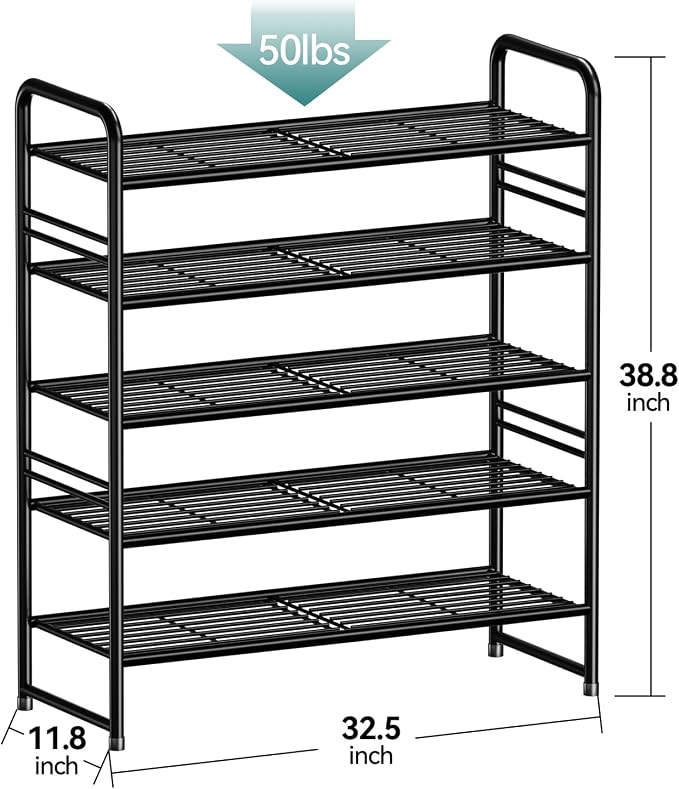 SUFAUY 33" Wide Shoe Rack, 5-Tier Shoe Storage Rack for 24-30 Pairs of Shoes, Shoe Organizer for Entryway, Stackable, Heavy Duty, Steel Frame, Industrial, Black - Image 3