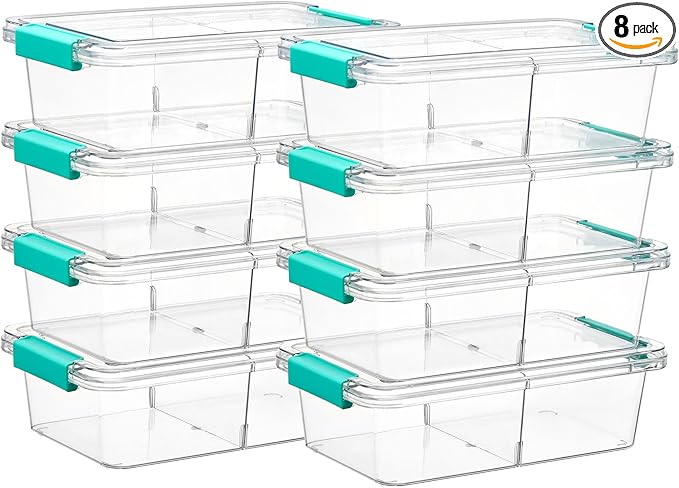 Vtopmart 8 Pack 1.5Qt Clear Pencil Box with Removable Divider, Plastic Pencil Case Crayon Box, Stackable Storage Containers with Lid for Pen, Art Craft, Back to School Teacher Supplies by Vtopmart