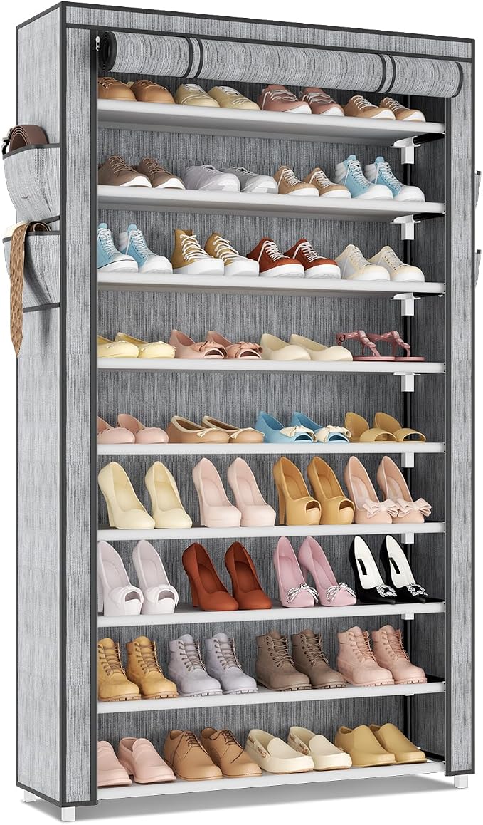 LANTEFUL Shoe Rack with Covers 10 Tier Tall Shoe Rack Organizer Large Capacity Shoe Shelf Storage 40 Pairs Space Saving Free Standing Shoe Storage Organizer for Closet, Entryway, Dorm, Printing by LANTEFULforTidyingHouse