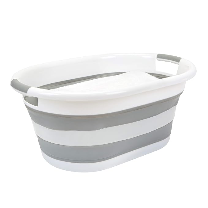 Laundry 360 2pk Collapsible Laundry Basket | Portable | Space Saver Storage | Hold 2 Loads | Store Under the Bed or Closet | Good for Kids | Dorm | Bedroom | Large | White/Grey - Image 4