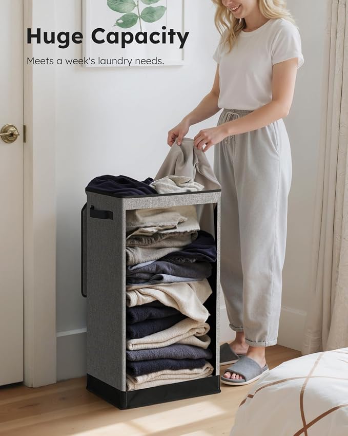 SOLEDI Slim Laundry Hamper with Lid, Narrow Laundry Basket with Removable Bags, Dirty Clothes Hamper with handle, Small Hamper perfect for Laundry room, Bathroom, Bedroom, Small spaces. 70L Grey - Image 5