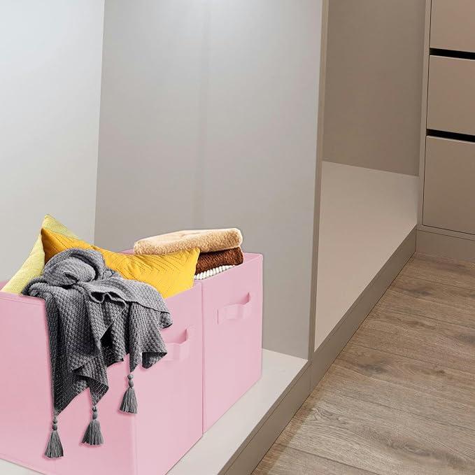 2 Pcs Storage Cubes, 10.5 Inch Collapsible Storage Bins, Fabric Foldable Bins for Organization, Durable Storage Bins for Closet, Shelves, Offices (Pink) - Image 7