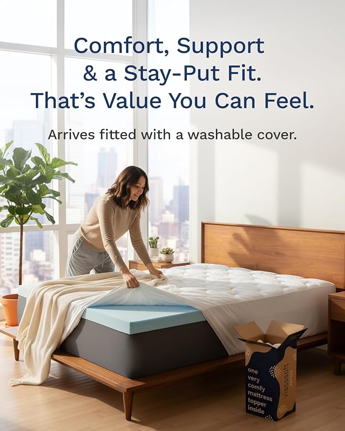 ViscoSoft Reflex Twin XL Memory Foam Mattress Topper 2 Inch - Extra Long - Cooling Gel Mattress Pad - CertiPUR-US - Oeko TEX Certified