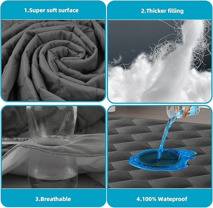 Queen Mattress Protector, Waterproof Mattress Pad Noiseless with Deep Pocket for 8-21 inches Mattress, Soft & Breathable Bed Mattress Cover Washable for Home, Bedroom, Hotel Queen Size (Dark Gray)