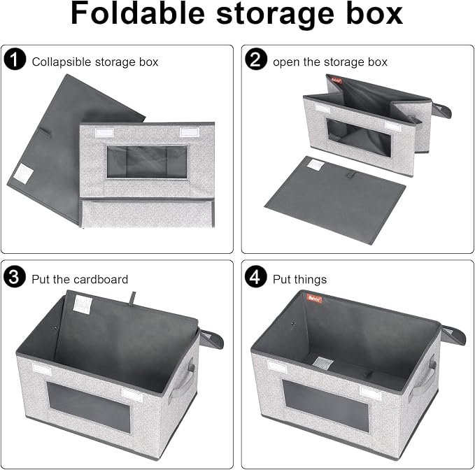 Univivi [4-Pack Fabric Storage Boxes Collapsible Storage Bins with Lids and Handles Cube Organizer Basket for Home, Closet, Bedroom (Gray, 14.4''x10''x8.3'') - Image 6