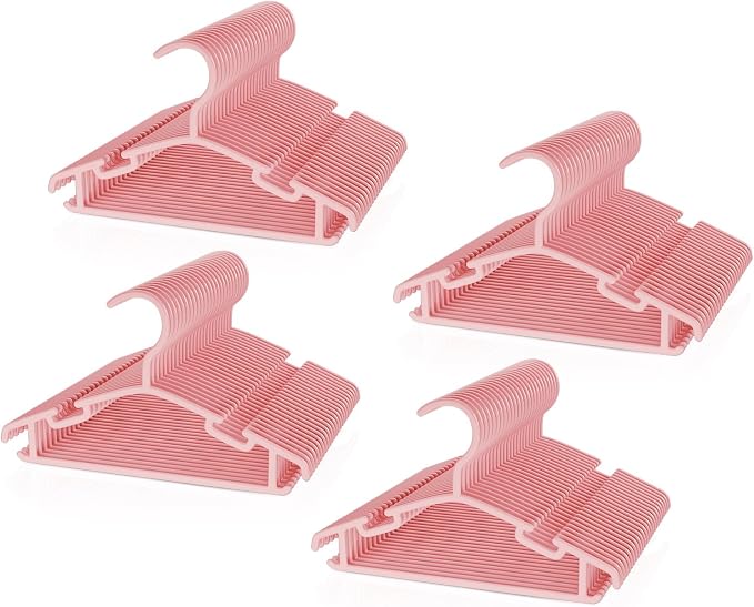 VILICK Kids Plastic Hangers, Baby Clothes Hangers for Closet 100 Packs Non-Slip Toddler Hangers for Infant Child Clothing for Pants Coats Skirts (Pink) by VILICK
