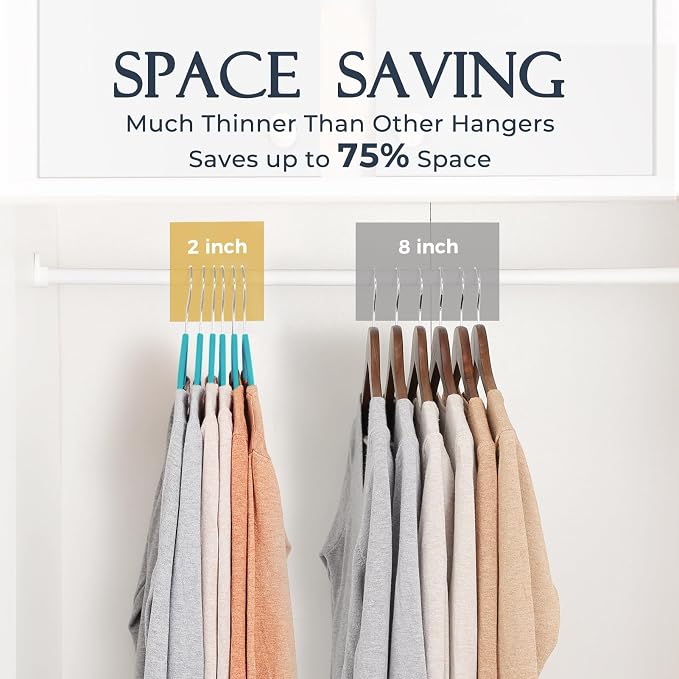 HOUSE DAY Mint Green Velvet Hangers 60 Pack, Non Slip Clothes Felt Hanger Heavy Duty for Coat, Premium Slim Space Saving Suit Hangers for Closet Organizer, 360° Rotating Silver Hook - Image 4