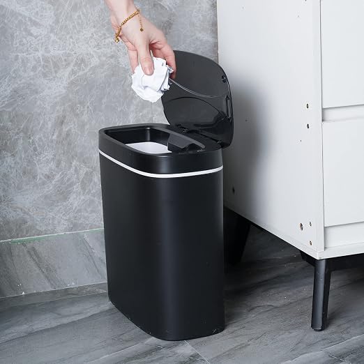 Sooyee 14 litres Automatic Bathroom Trash Can with lid,3.6 Gallon Touchless Trash Can or Kick for Kitchen,Office,Bedroom,Bathroom,Living Room,Black - Image 2
