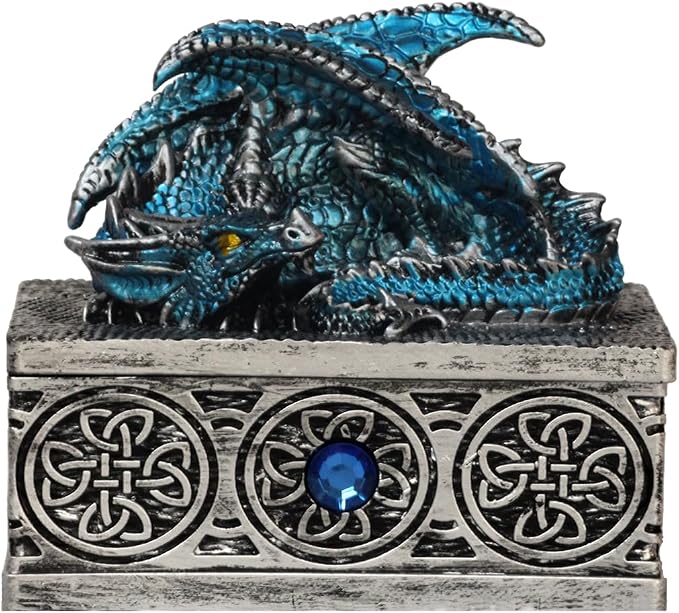 Dragon Statue Jewelry Box, Medieval Fantasy Myth Dragon With Cover Treasure Box, Dragon Statue Decoration Collection Gift Box. (Blue) by XinZhiRun