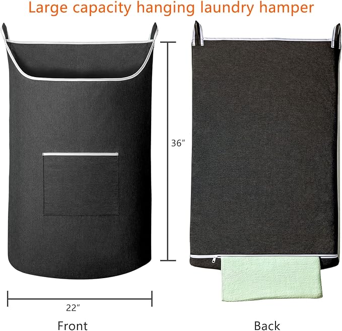 SAVERHO Black Hanging Laundry Hamper Bag, XL Door Hanging Hamper with Large Openging Laundry Hamper Storage Bag Large Size 36X22 Inch (Black) - Image 2