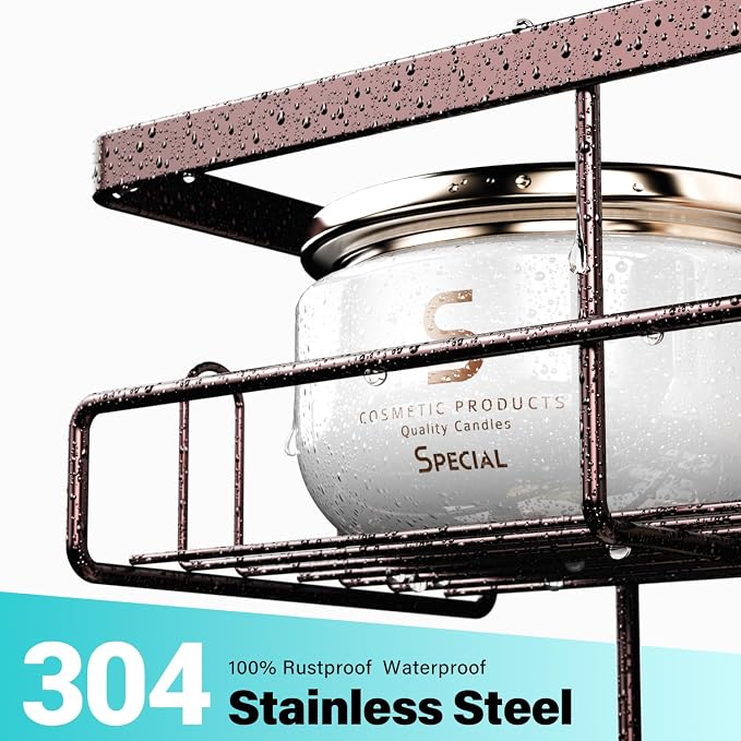 Aitatty Over the Door Hanging Shower Caddy: Rustproof Hanging Organizer over the Door - No Drilling Bathroom Rack for Inside Shower Bronze - Image 2