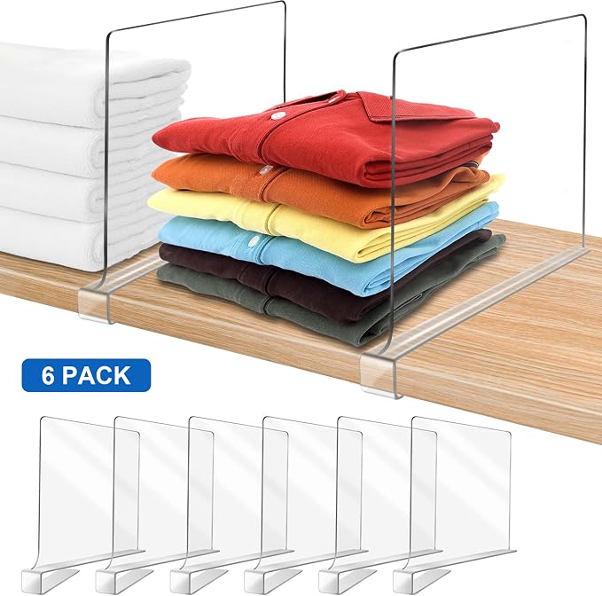12 Inches [Extra Tall Version] Clear Shelf Dividers for Closet Organization and Storage, 6 Pack Purse Organizer for Closet Acrylic Adjustable Bookshelf for Organization, Perfect for Sweater, Clothes - Image 9