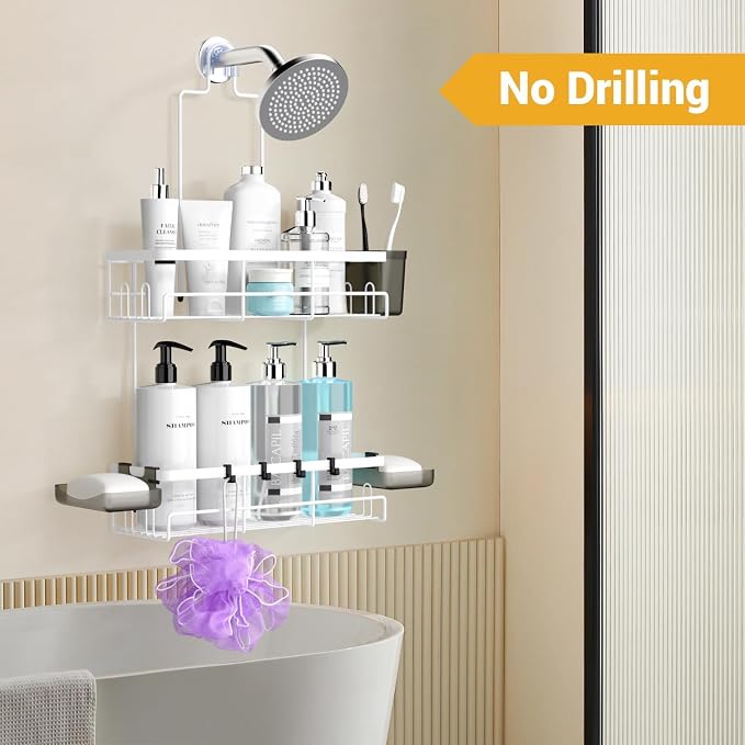 AKTECKE Shower Caddy Hanging Bathroom Organizer: Rustproof Shelf for Inside Shower - No Drilling Racks Over Showerhead - Bath Shelves for Shampoo Soap - Image 5
