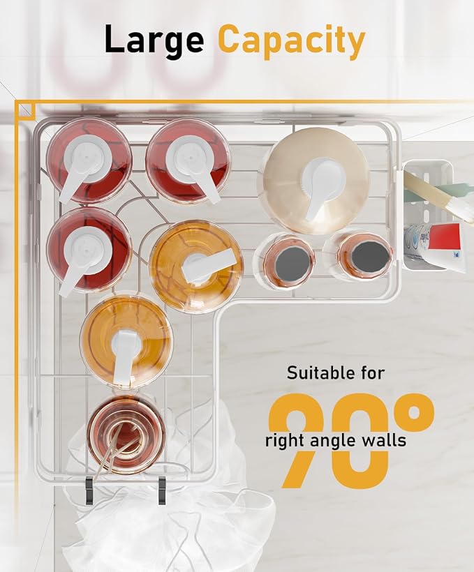 3 Pack Corner Shower Caddy Organizer, Rustproof Corner Shower Shelves, No Drilling Bathroom Corner Shelf with Hooks and Toothpaste Holder - Image 2