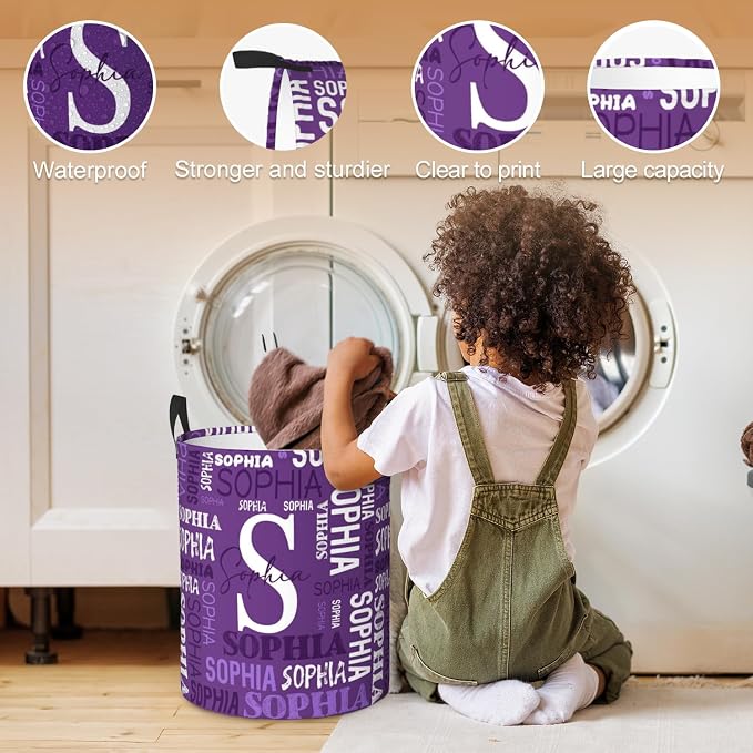 Custom Name Laundry Hamper, Personalized Laundry Basket with Name for Baby Boys Girls, Customized Collapsible Dirty Clothes Hamper Storage with Handles for Bedroom Bathroom Dorm Room Decor - Image 4