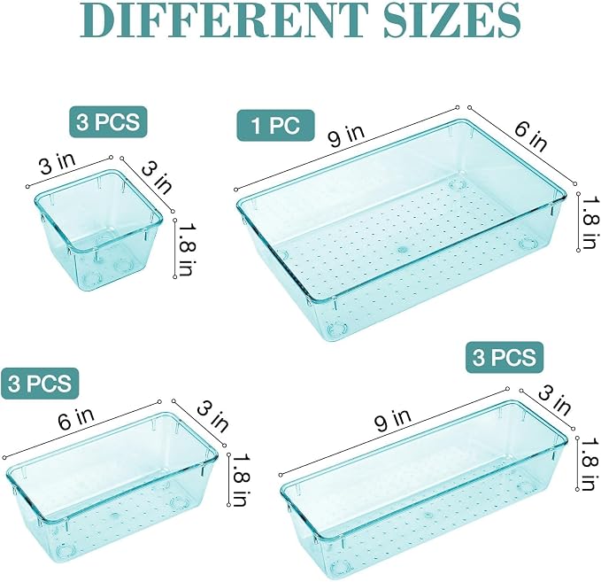 StorMiracle 10 PCS Drawer Organizer Set, 4 Varied Size Bathroom and kitchen Drawer cabinet organizer Trays, Clear Storage Bins for Makeup, Jewelry, Utensils and Gadgets - Image 2