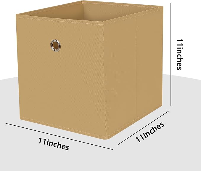 Foldable Storage Cubes Bins ,11 Inch Cloth Storage Cube Fabric Storage Box Cubes Organizer Baskets with Dual Handles for Home Organizer Set of 3 (Khaki) - Image 2