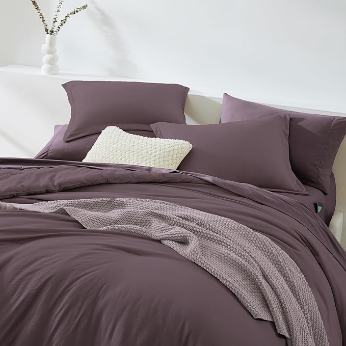WRENSONGE Twin Comforter Set- 5 Pieces Artic Plum Twin Bed in a Bag, All Season Twin XL Bedding Sets with 1 Fitted Sheet, 1 Flat Sheet, 1 Pillow Sham and 1 Pillowcase