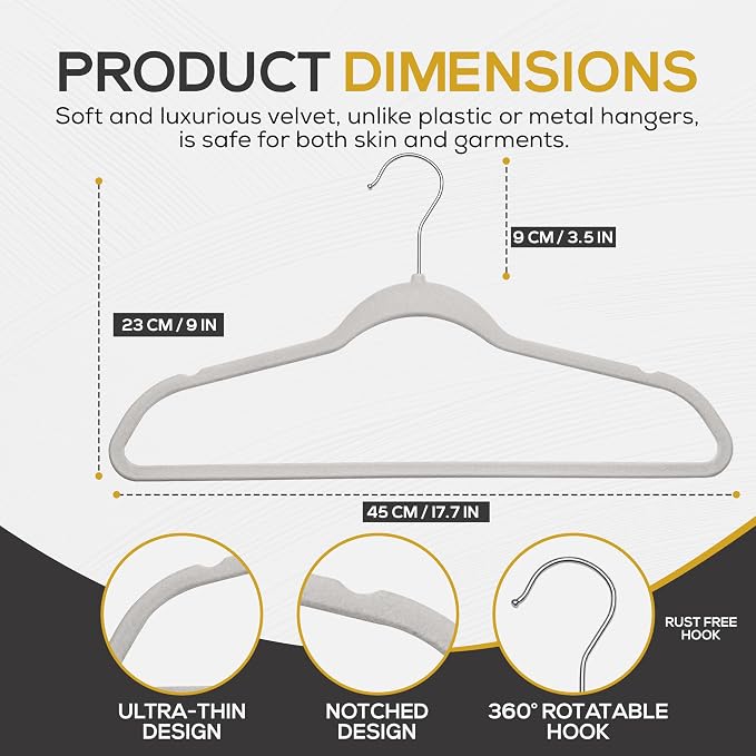 Techzoo Premium Velvet Hangers 50 Pack Ultra Thin Non Slip Adult Felt Space Saving Suit Hanger for Closet Heavy Duty Coat Pants Jackets Dress Hangers 360° Swivel Hook Hold Upto 10 lbs Silver Birch - Image 2