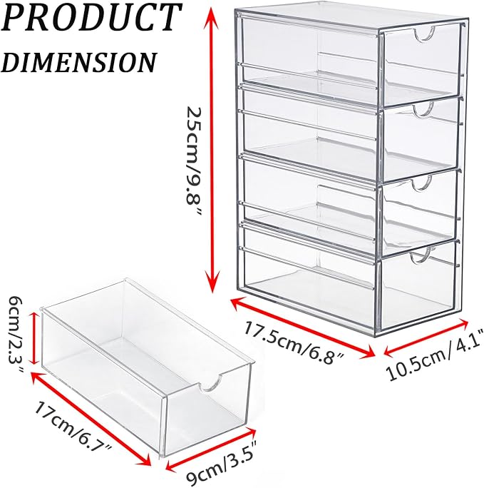 Hipiwe Plastic Drawer Organizer Clear Hair Accessories Organizer Box with 4 Pull Out Drawer Compact Storage Box for Cabinet Vanity Bathroom Pantry Office or Closet Organization - Image 3