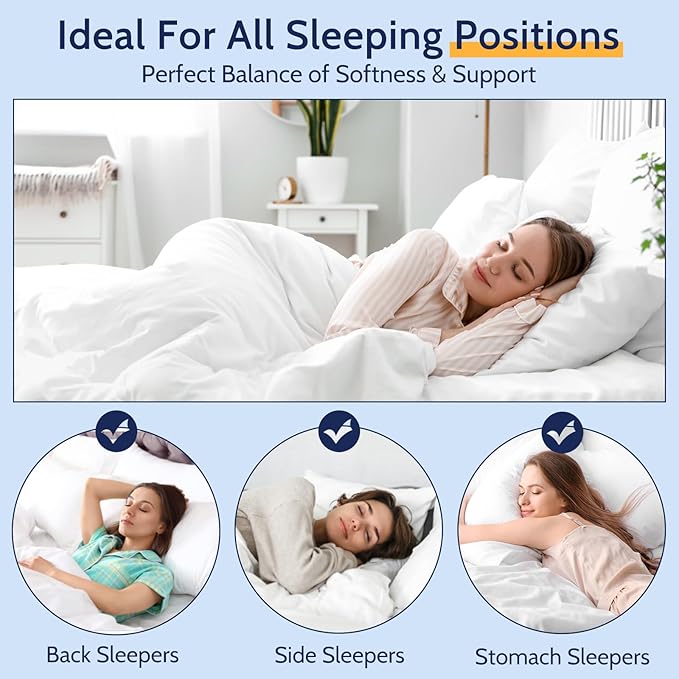 ROUMEA Pillows Standard Size Set of 2, Bed Pillows for Sleeping 2 Pack, Luxury Hotel Quality, Supportive Standard Pillows with Soft Down Alternative for Back Stomach Side Sleepers, Machine Washable