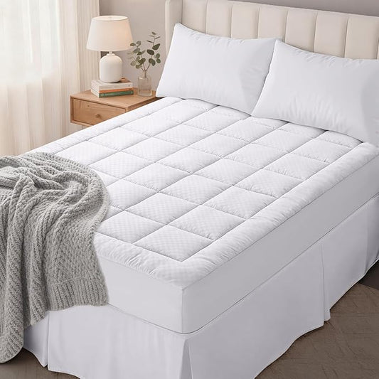 OLANLY Twin Quilted Fitted Mattress Pad, Elastic Fitted Mattress Topper, Cooling Soft Mattress Cover Stretches up to 21 Inches Deep, Machine Washable Mattress Protector (39x75 inch, White)