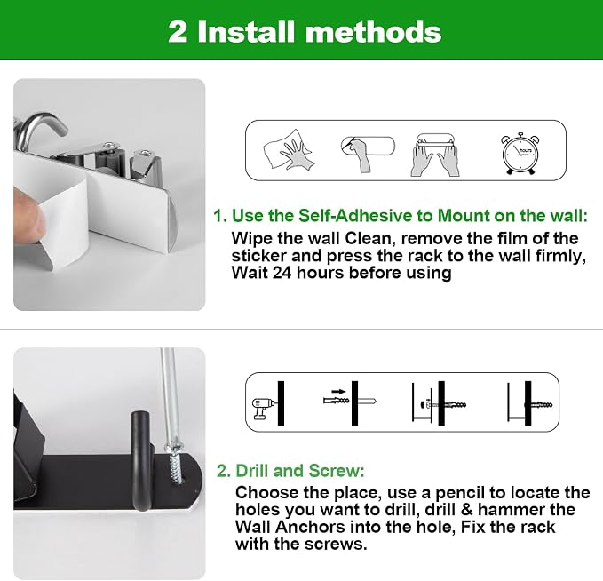voze 2 Racks and 3 Hooks Mop and Broom Holder Wall Mount, Self Adhesive Heavy Duty Broom Organizer Storage Tool Racks for Kitchen Garden Laundry Garage - Image 5