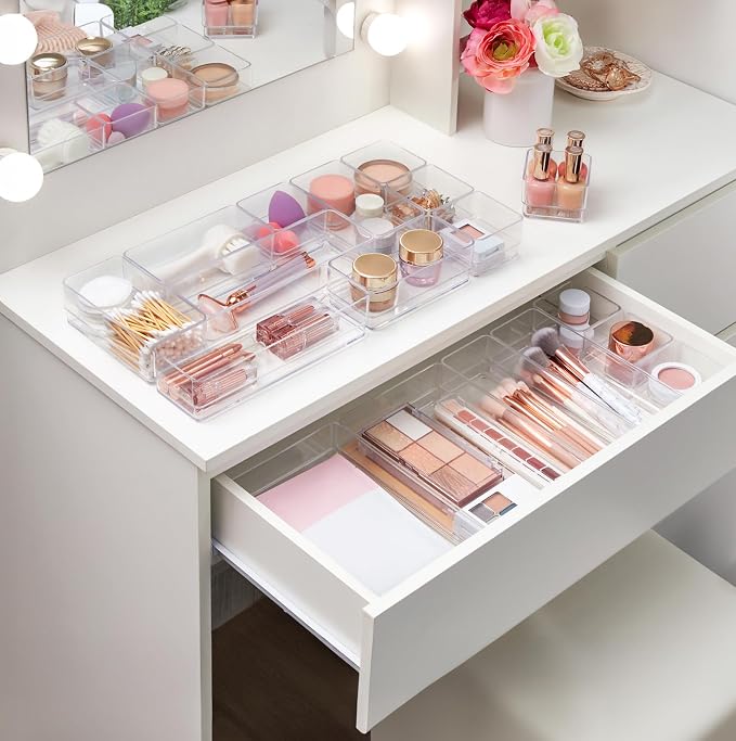 STORi SimpleSort 18-Piece Stackable Clear Drawer Organizer Set | Multi-size Trays | Makeup Vanity Storage Bins and Office Desk Drawer Dividers | Made in USA - Image 7
