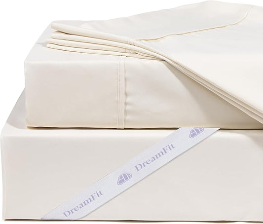 DreamFit DreamCool 100% Pima Cotton Sheets with Elastic Corner Straps 20 Inch Extra Deep Pocket Crafted in USA Bedding Guaranteed to Stay On Luxury Sheets Twin XL Sheets Set Ivory