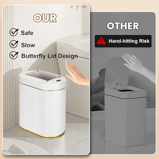 ELPHECO Bathroom Trash Can with Lid Butterfly, Motion Sensor Trash Can Bathroom Decor Automatic Garbage Can Wastebasket Bathroom Accessories, Kitchen, Living Room, Office, White Gold - Image 6