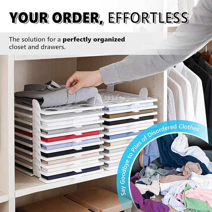 Accenter 10Pc Stackable Closet Organizer & Shirt Folder Board Bundle Tshirt Organizer for Closet Organizers and Storage Clothes Folding Board for Closet Storage Suitable for Lightweight Clothing Black - Image 3