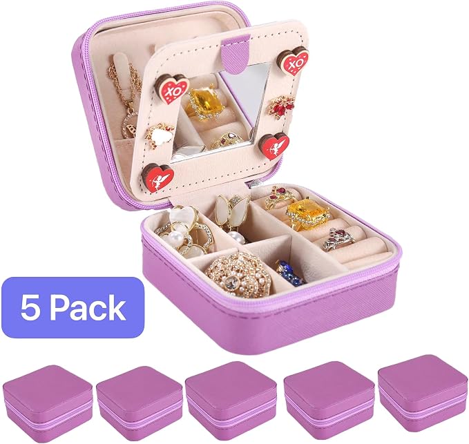 KElofoN Travel jewelry case Travel jewelry box Travel Jewelry Organizer Small Jewelry Organizer Box for Girls Women with Mirror (Purple-5) - Image 2