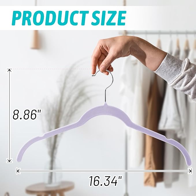 Sishynio Velvet Hangers 50 Pack – Slim Non-Slip Flocked Hangers with 360° Swivel Hook, Space-Saving Closet Organizer for Dresses, Coats, Blouses(Purple) - Image 6