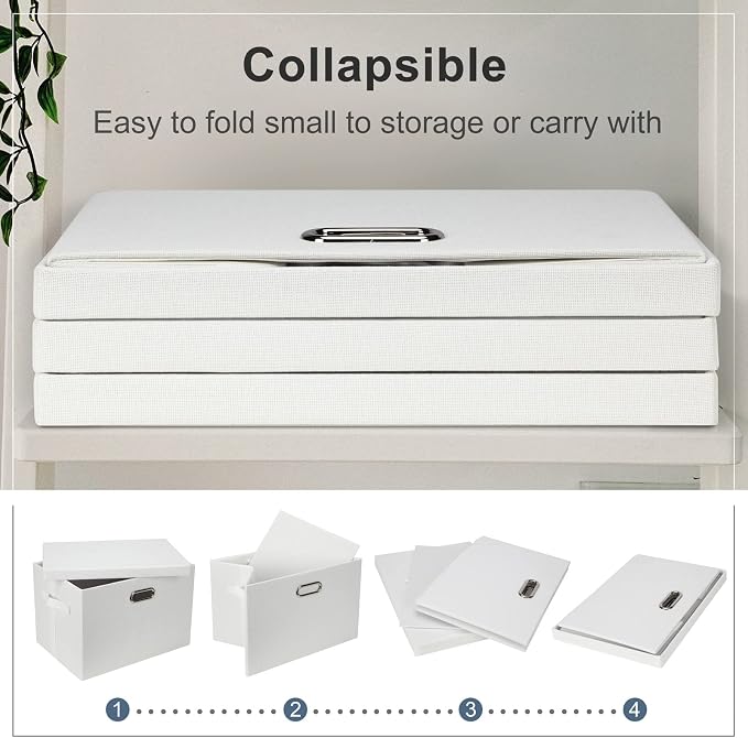 Graciadeco Large 17" 36 Quart Collapsible Stackable Storage Bins with Lids, 5 Packs White Linen Fabric Closet Boxes with Lids, Storage Cube Baskets Container Organizers for Bedroom Office(17 x12 x11) - Image 5