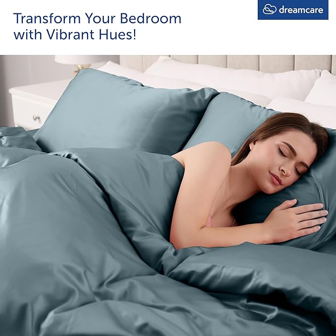 DREAMCARE Queen Sheet Set - 6 pcs Breathable Cooling Bed Sheets - up to 15" Deep Pocket Queen Sheets Set with Side Pockets - Extra Soft 100% Brushed Hypoallergenic Hotel Luxury Bedding - M Blue