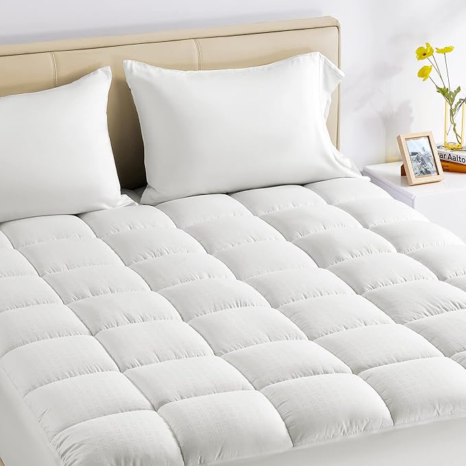 SLEEP ZONE Cotton Mattress Pad Twin XL College Dorm Bedding, Soft Fluffy Cotton Top Mattress Topper, Machine Washable Mattress Protector Cover Fits 8-21 inch Deep Pocket, Twin XL