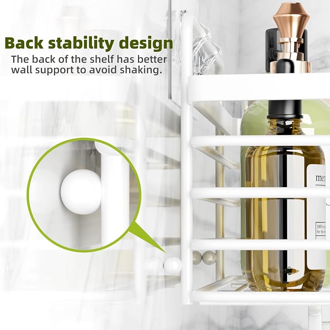 Yougai Shower Caddy, Shower Organizer with Soap Holder and Hooks, Rustproof Shower Shelves, No Drilling Bathroom Organizers and Storage, Wall-Mounted Kitchen & Home Decor (White) - Image 5