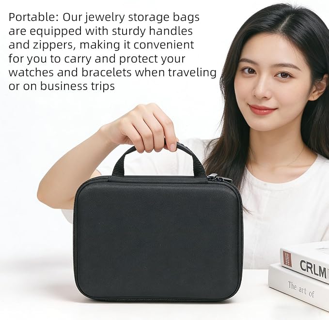 Portable Travel Jewelry Box Bracelet Display Holder with 2Rods for Watch Bangle Jewelry Organizer Storage Bag Women Men Black - Image 6