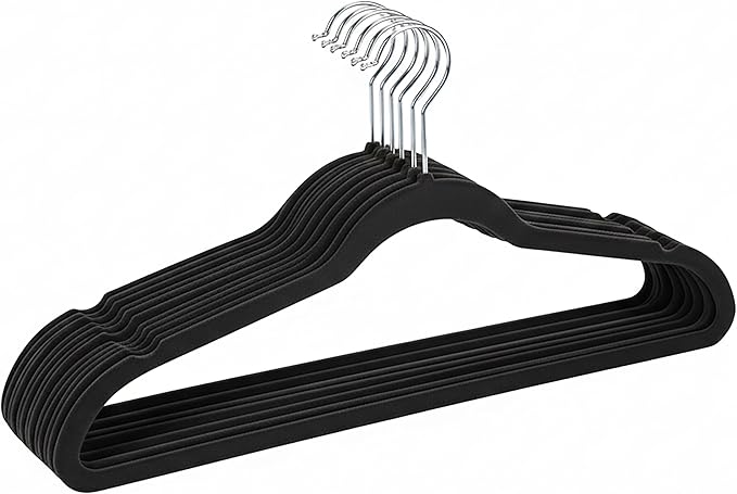 Simplify 10 Super Slim Velvet Huggable Hangers in Black by Simplify