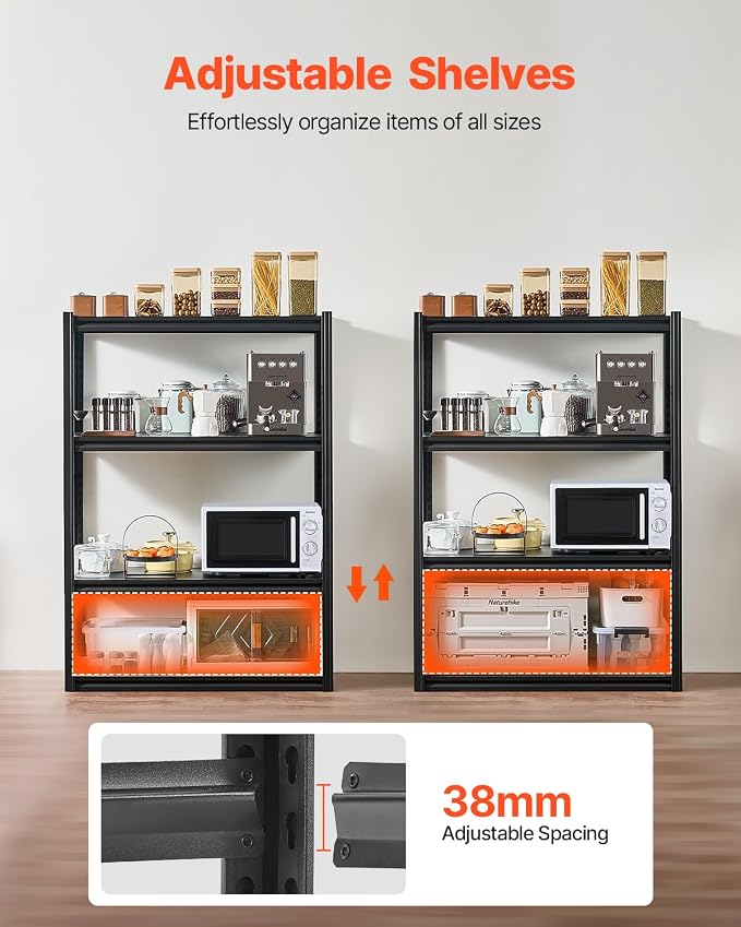 VEVOR Storage Shelves, 2400 lbs, 4 Tier Garage Storage Shelving, 20" D x 40" W x 57" H Adjustable Metal Shelves for Garage Shelves Utility Rack Shelf, Ideal for Kitchen, Warehouse, Basement, Black - Image 5