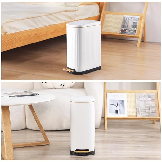 SYNCVIBE Slim Bathroom Trash Can with Soft Close Lid Stainless Steel Garbage Can Step Trash Bin with Removable Inner Bucket for Bedroom, Office, Kitchen (Matt White, 3.5 Gallons) - Image 7