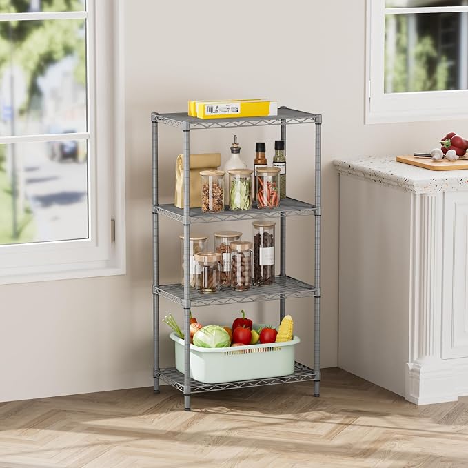 SINGAYE 4 Shelves Adjustable Storage Shelf Wire Shelving Rack Bathroom Standing Units Laundry Room Organization for Kitchen Office Bathroom Organizers Metal Pantry 14" D x 24" W x 48" H Gray - Image 9