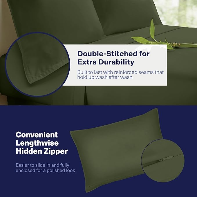 Kickoff Viscose Bamboo Sheets Short Queen Size 4-pc 100% Organic Bamboo Viscose Bed Cooling Sheets Short Queen Size Set Cool Bedding for hot Sleepers Sheet, Flat, Fitted, Pillowcases (Green, SQ)