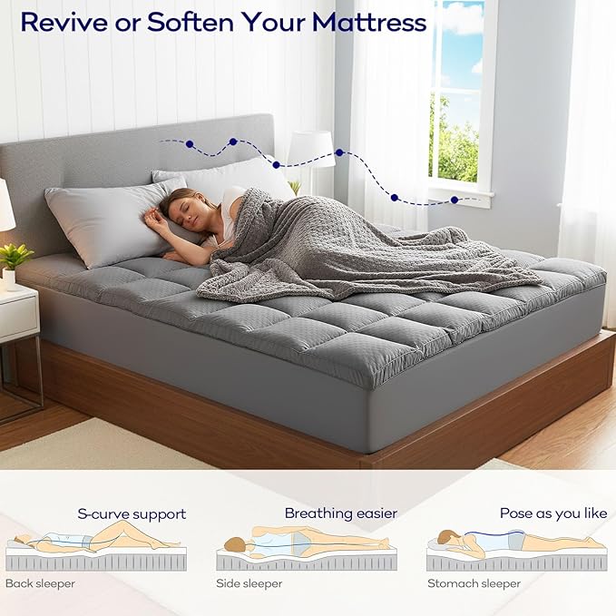 OLANLY Dual-Layer 4 Inch Cal King Size Memory Foam Mattress Topper for Back Pain, 2 Inch Cooling Pillow Top Mattress Pad Cover and 2 Inch Gel Memory Foam Topper, Deep Elastic Pocket, Grey