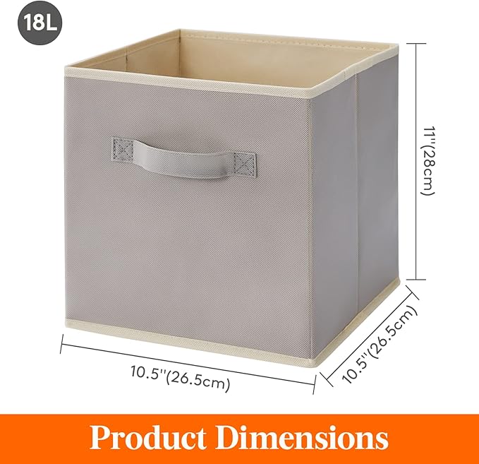 Lifewit Storage Cubes, Foldable Decorative Fabric Storage Baskets for Organizing Home Organizers with Handles for Shelves, Closet, 11 Inch Bins, 18L Light Gray, 6 Packs - Image 2