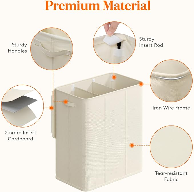 Lifewit Triple Laundry Hamper with Lid and Removable Laundry Bags, Large Collapsible 3 Dividers Dirty Clothes Basket with Handles for Bedroom, Laundry Room, Closet, Bathroom, College, 160L White - Image 2
