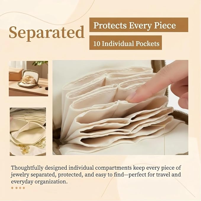 Mini Travel Jewelry Case, Small Jewelry Organizer, Jewelry Travel Case for Women, Portable Travel Jewelry Organizer Bag, Travel Jewelry Box – 5.3 × 5.1 inches (Sand Brown) - Image 4